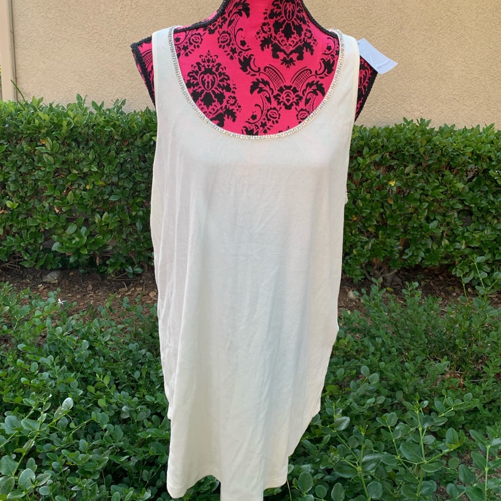 Lane Bryant Rhinestone Trimmed Cream Ribbed Tank